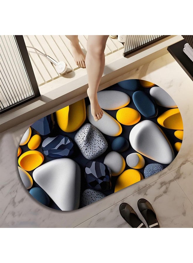 Wazdorf 3D Bathroom Mat, Door Mat, Floor Mat,Rare 3D Patterned Bath Mat, Bathroom Decor,Anti-Slip, Absorbent Bath Rug, Quick Drying, Easy Care Shower Rug, Decorate (60X40Cm) (Pebbles) - Image 1