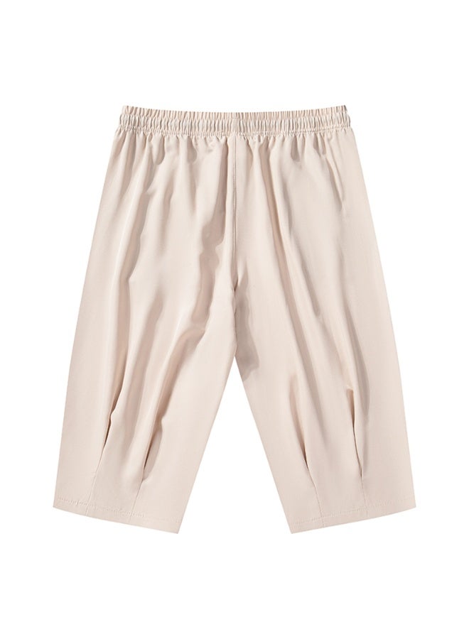 Men Quick Dry Lightweight Cropped Capri Shorts Elastic Drawstring Waist Loose Fit Solid Summer Sports Casual Pants - Image 2