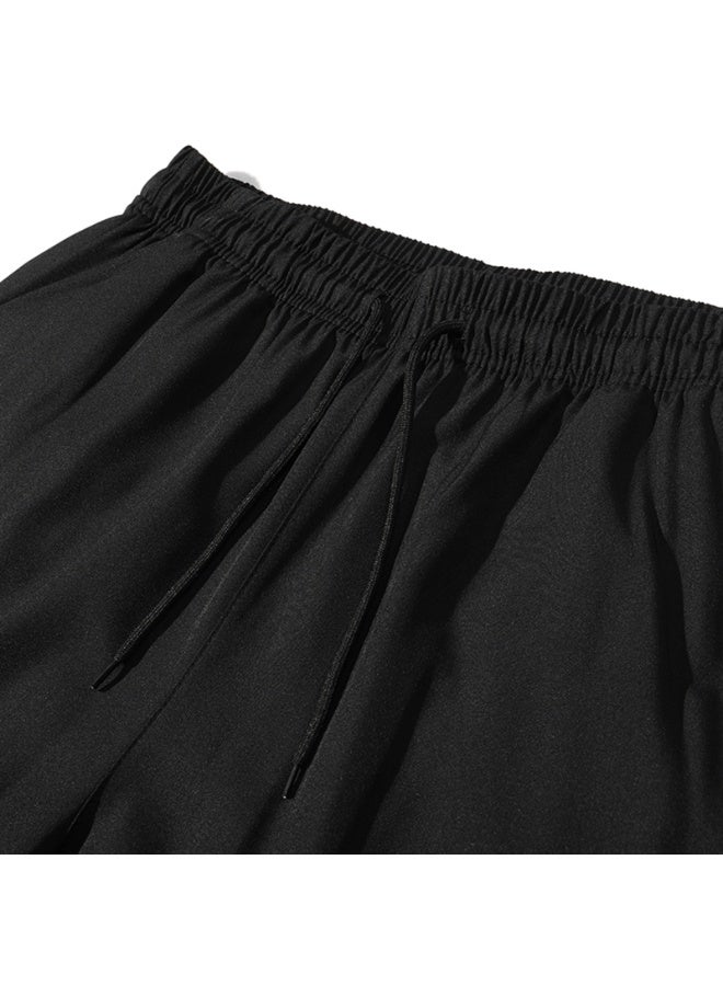Men Quick Dry Lightweight Cropped Capri Shorts Elastic Drawstring Waist Loose Fit Solid Summer Sports Casual Pants - Image 4