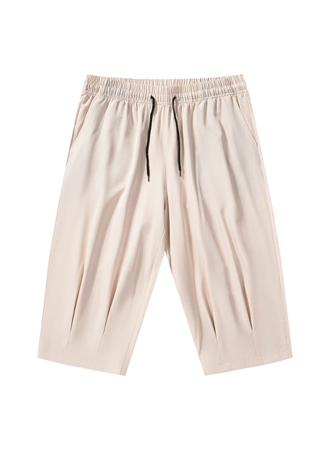 Men Quick Dry Lightweight Cropped Capri Shorts Elastic Drawstring Waist Loose Fit Solid Summer Sports Casual Pants - Image 1