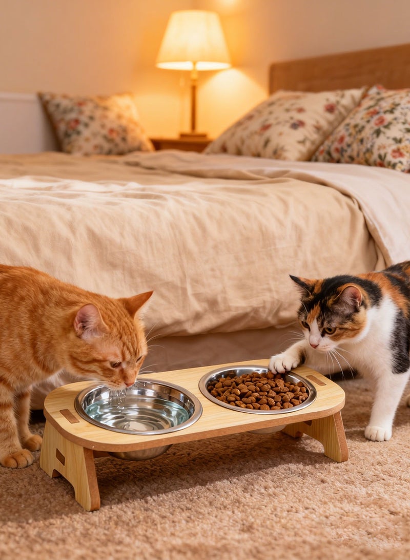 كيدل وعاء طعام مزدوج للحيوانات الأليفة بتصميم إبداعي 15 درجة لحماية الرقبة، وعاء طعام وماء للقطط والكلاب (2 في 1)، مصنوع من الفولاذ المقاوم للصدأ 304، مقاوم لدرجات الحرارة العالية، وعاء تغذية أطول وأعمق للحيوانات الأليفة، أدوات مائدة عالمية للحيوانات الأليفة للقطط والكلاب - Image 2