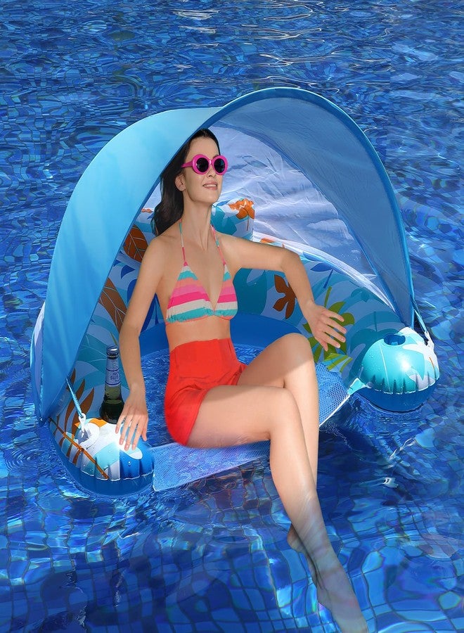 LAYCOL Adult Inflatable Pool Chair with Canopy, Ergonomic Headrest, Cup Holder, Blue, 47.5" x 37.5" x 27.5" - Image 1