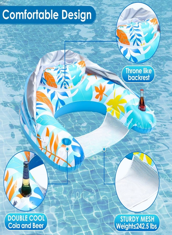 LAYCOL Adult Inflatable Pool Chair with Canopy, Ergonomic Headrest, Cup Holder, Blue, 47.5" x 37.5" x 27.5" - Image 5