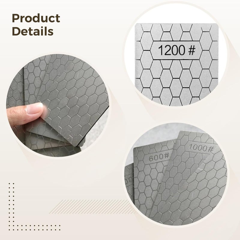 For Woodworking Chisels, Kitchen Knives, 4 Pcs Hone, Honecomb Grinding Blades, Laser Etched, 400 600 1000 1200 Grit, Rectangular Stable Design - Image 4