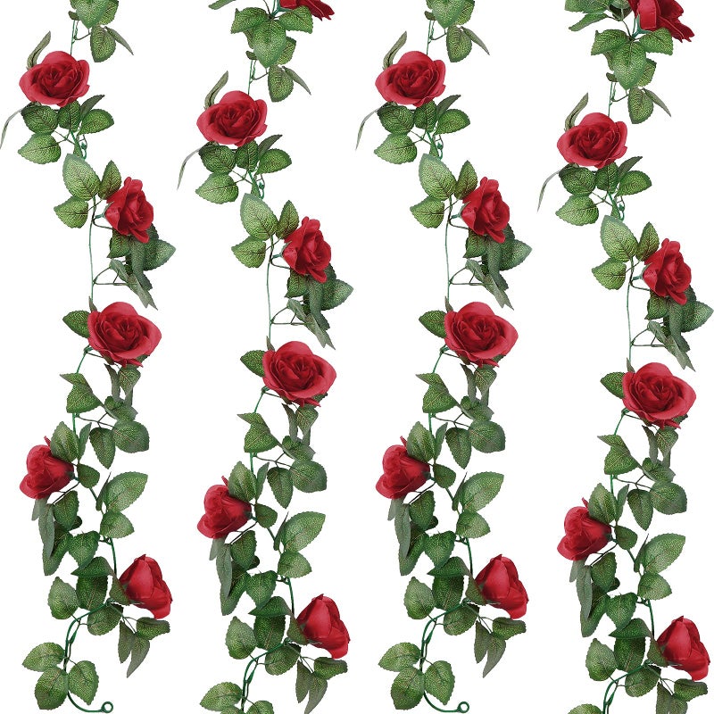 Syhood Artificial Rose Garlands Rose Vines Leaves Banners Hanging Fake Floral Garland Flower Vine for Wedding Arch Ceremony Home Garden Outdoor Party Wall Decorations 144 ftWine Red2 Pieces