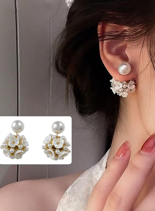 Happy D Earrings Silver Needle Zircon Pearl Flower French Retro Shell Spherical Stud Earrings Super Fairy Temperament Versatile Earrings - Image 1