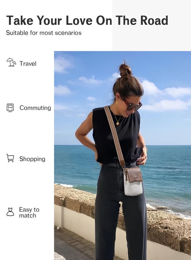 CHOLISS Cell Phone Crossbody Purse Small Cross Body Bag for Woman Leather Travel Wallet Shoulder Handbags with Card Slots (Brown and White) - Image 2