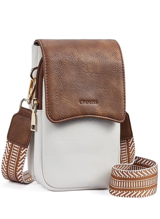 CHOLISS Cell Phone Crossbody Purse Small Cross Body Bag for Woman Leather Travel Wallet Shoulder Handbags with Card Slots (Brown and White) - Image 1