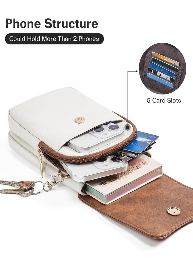 CHOLISS Cell Phone Crossbody Purse Small Cross Body Bag for Woman Leather Travel Wallet Shoulder Handbags with Card Slots (Brown and White) - Image 3