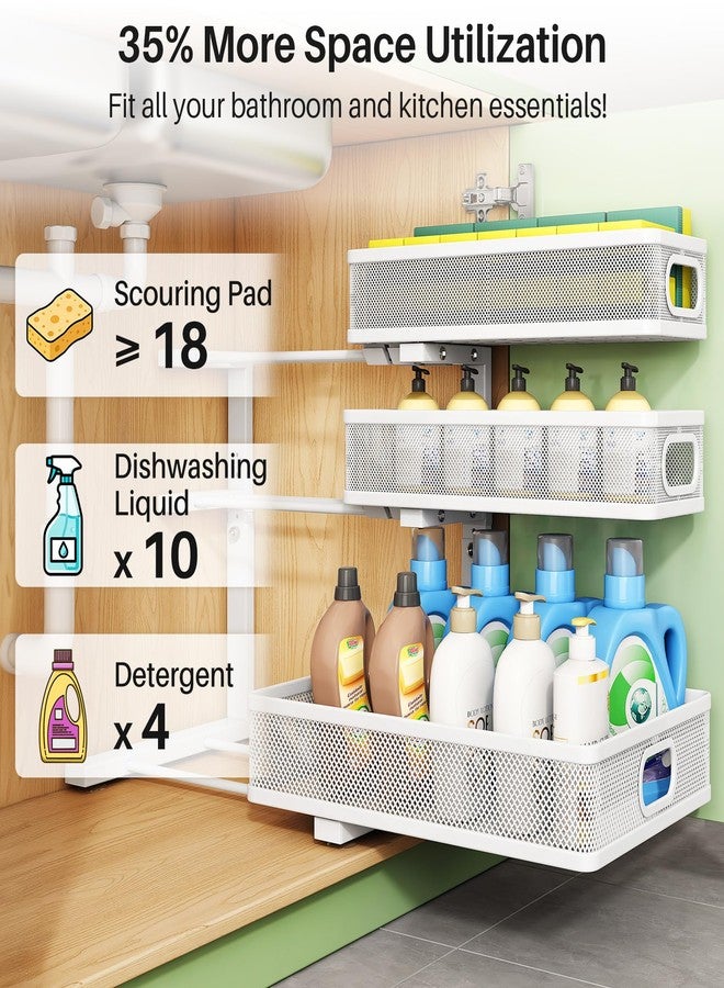 Kitstorack Under Sink Organizer, 2 Packs 3-Tier Under Sink Organizers and Storage, Metal Slide Out Pull Out Cabinet Organizer, Under Cabinet Shelf Rack for Bathroom Kitchen Pantry Home Organization - Image 5