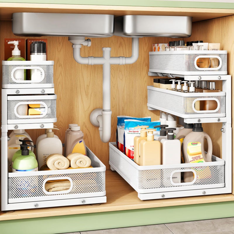 Kitstorack Under Sink Organizer, 2 Packs 3-Tier Under Sink Organizers and Storage, Metal Slide Out Pull Out Cabinet Organizer, Under Cabinet Shelf Rack for Bathroom Kitchen Pantry Home Organization - Image 1