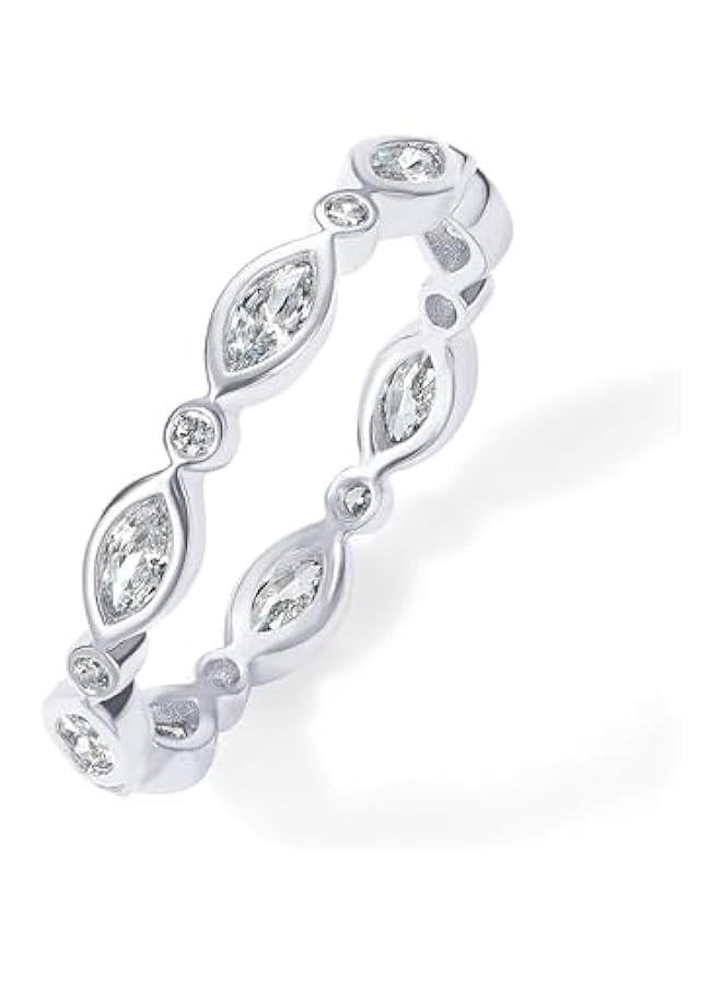 PAVOI 14K Gold Plated Cubic Zirconia Stackable Ring | Marquise Eternity Band For Women | Plated Gold Stacking Ring - Image 1