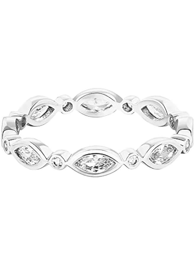 PAVOI 14K Gold Plated Cubic Zirconia Stackable Ring | Marquise Eternity Band For Women | Plated Gold Stacking Ring - Image 3