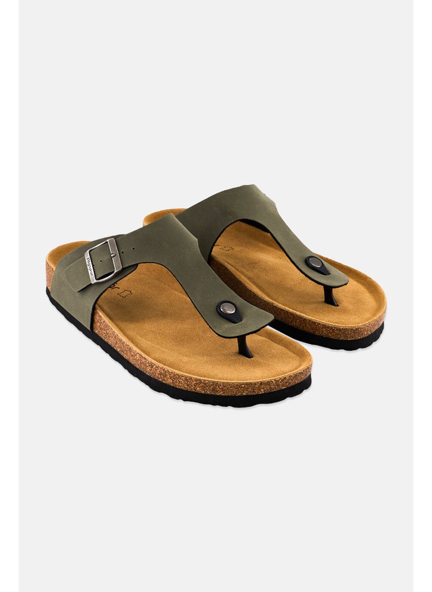 Algspar Men Adjustable Buckle Slip On Cork Sandals, Light Olive  - Image 1