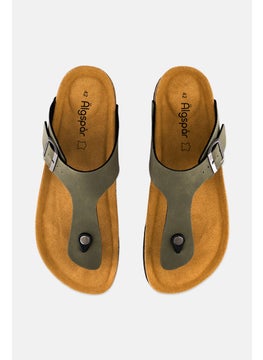 Algspar Men Adjustable Buckle Slip On Cork Sandals, Light Olive  - Image 3