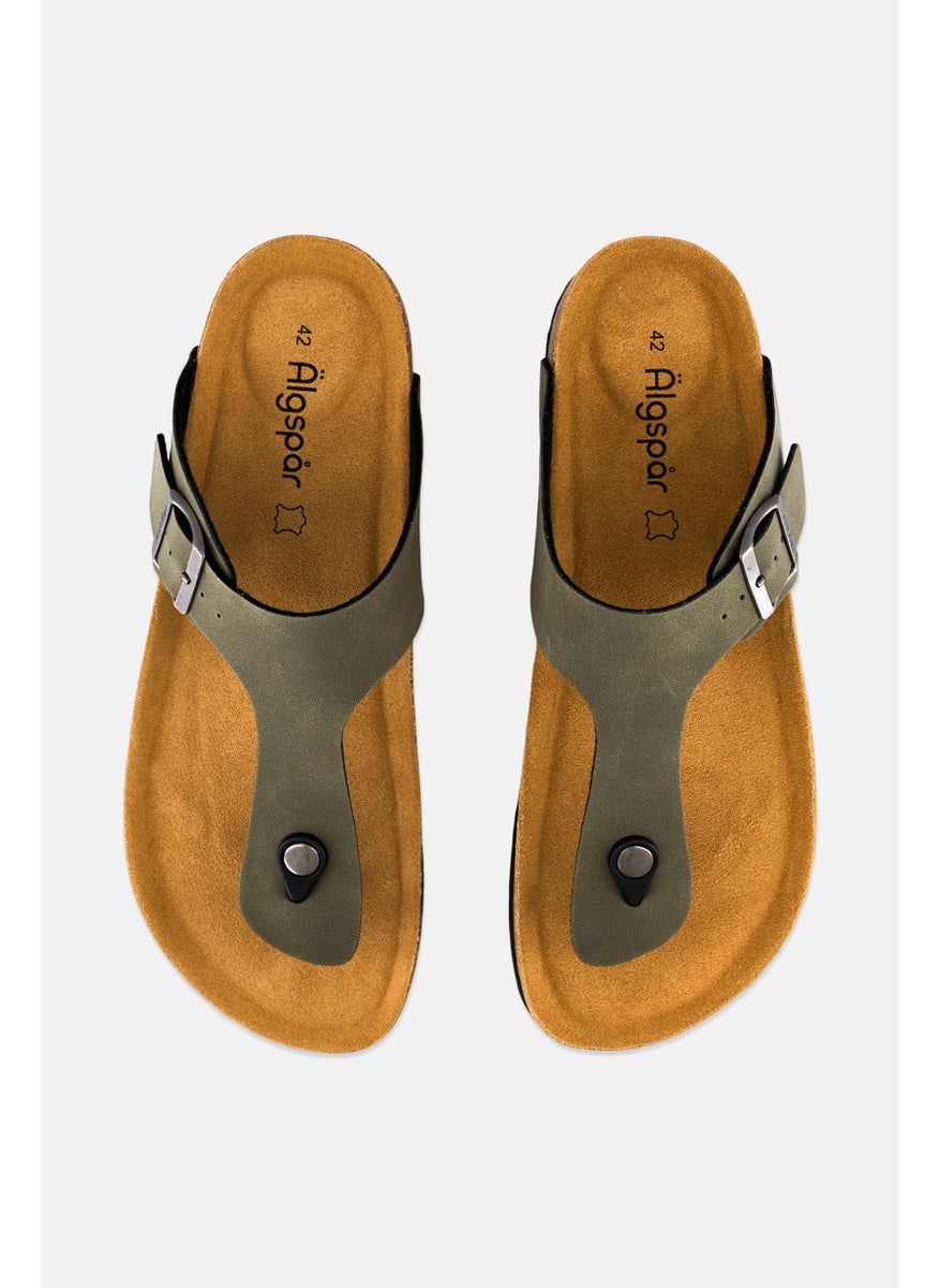 Algspar Men Adjustable Buckle Slip On Cork Sandals, Light Olive  - Image 3