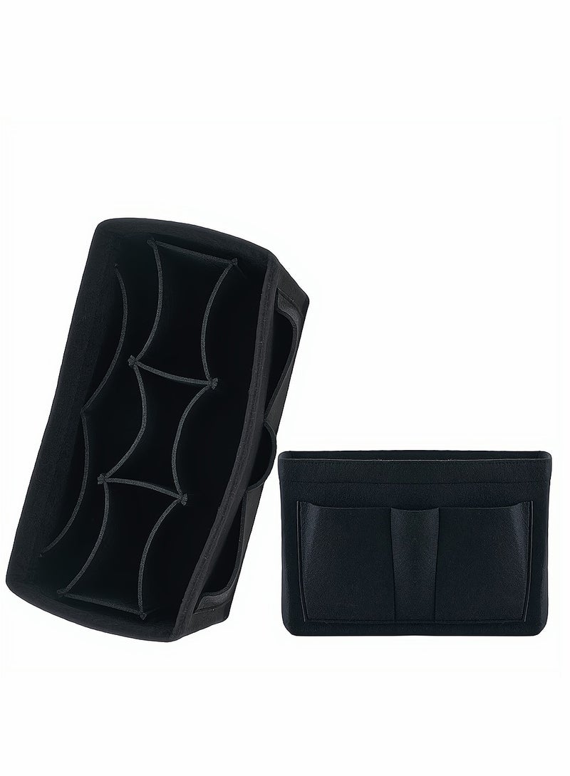 Multi-Pocket Felt Purse Organizer Insert for Women Stylish Handbag Travel Tote Hobo Bag Divider S Size Black - Image 1