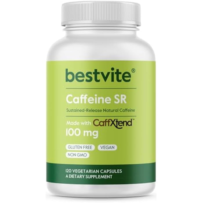 BESTVITE بيستفايت كافيين 100 ملغ SR (120 كبسولة نباتية) - إطلاق مستدام - نباتي - غير معدّل وراثيًا - خالي من الغلوتين - أقراص كافيين طبيعية - Image 1