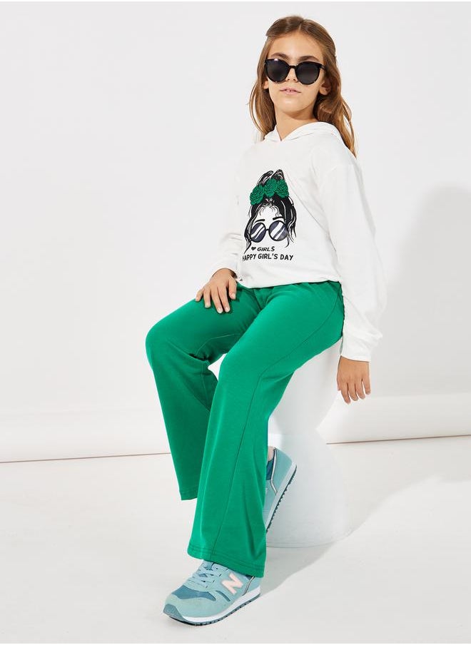 Styli Girl Graphic Print Hoodie & Flared Pants Set  - Image 1