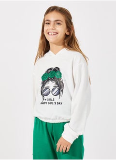 Styli Girl Graphic Print Hoodie & Flared Pants Set  - Image 3
