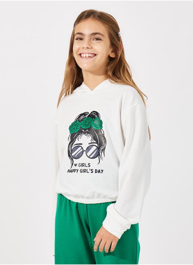 Styli Girl Graphic Print Hoodie & Flared Pants Set  - Image 3