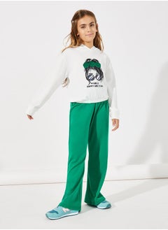 Styli Girl Graphic Print Hoodie & Flared Pants Set  - Image 2