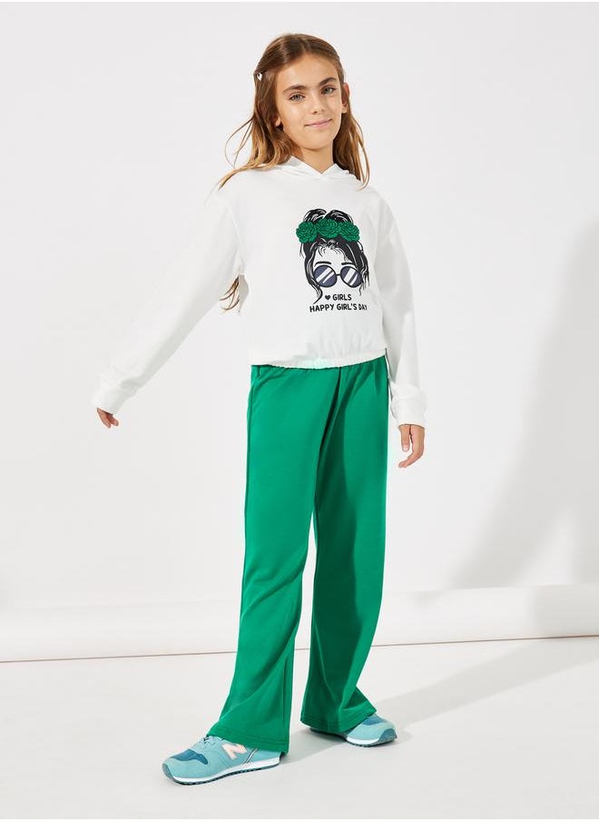 Styli Girl Graphic Print Hoodie & Flared Pants Set  - Image 2