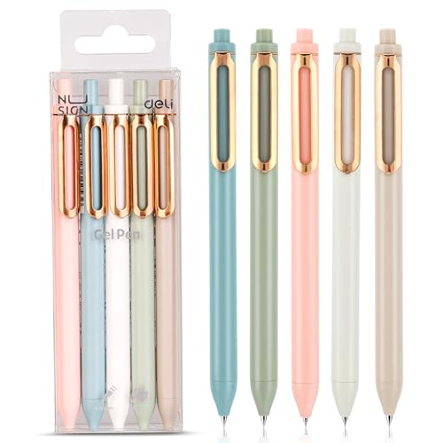 NUSIGN Gel Pens, 5 Pcs 0.5mm Retractable Quick Dry Black Ink Fine Point Rolling Ball Gel Pen, Smooth Writing No Bleed for Journaling Note Taking, Home School Office Supplies - Image 1