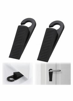 Y&D 2 Pack Classic Rubber Door Stopper Wedge Hook Type Heavy Duty and Stackable Stop Works on All Floor Surfaces, Hardwood, Concrete, Tile, Linoleum, Stone, Black  - Image 1