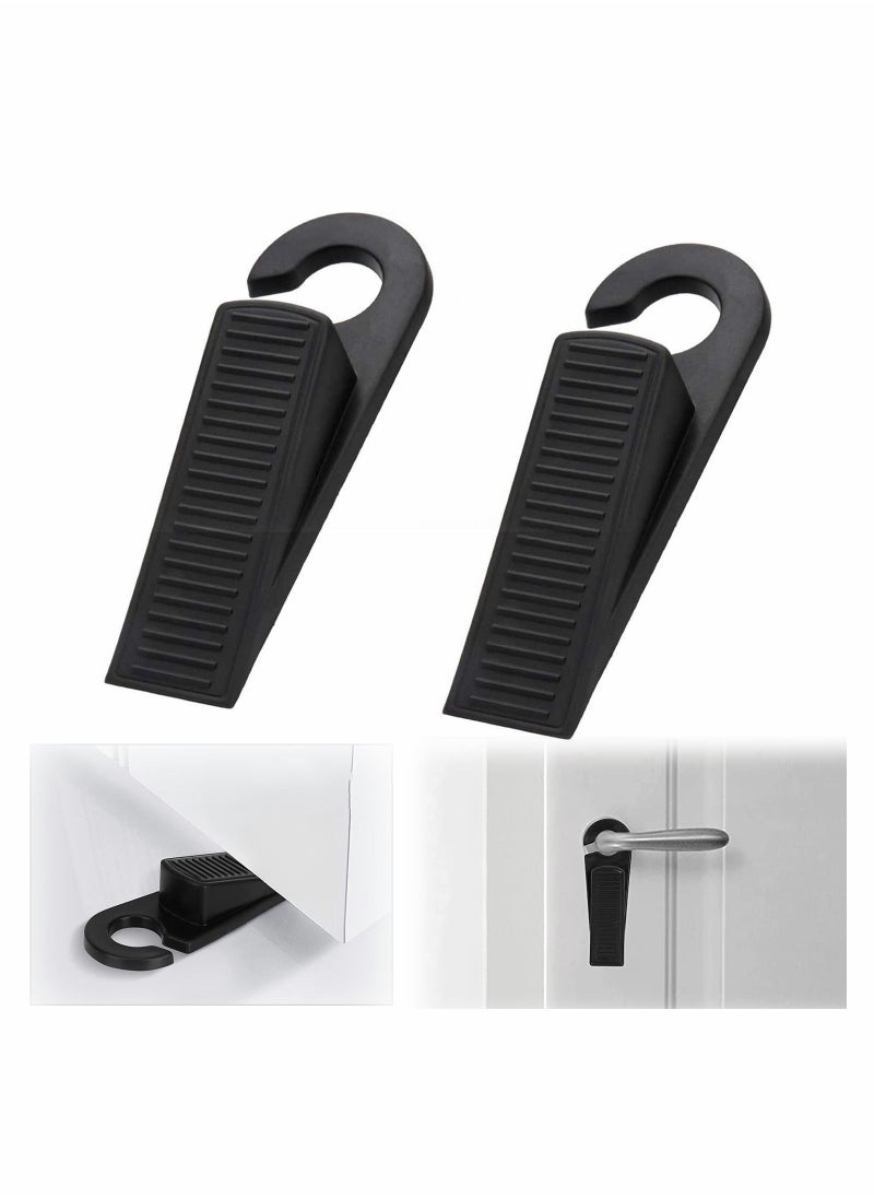 Y&D 2 Pack Classic Rubber Door Stopper Wedge Hook Type Heavy Duty and Stackable Stop Works on All Floor Surfaces, Hardwood, Concrete, Tile, Linoleum, Stone, Black  - Image 1