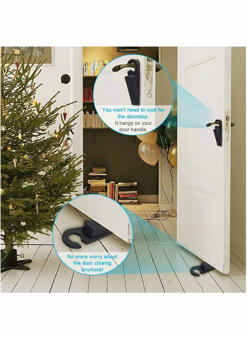 Y&D 2 Pack Classic Rubber Door Stopper Wedge Hook Type Heavy Duty and Stackable Stop Works on All Floor Surfaces, Hardwood, Concrete, Tile, Linoleum, Stone, Black  - Image 2