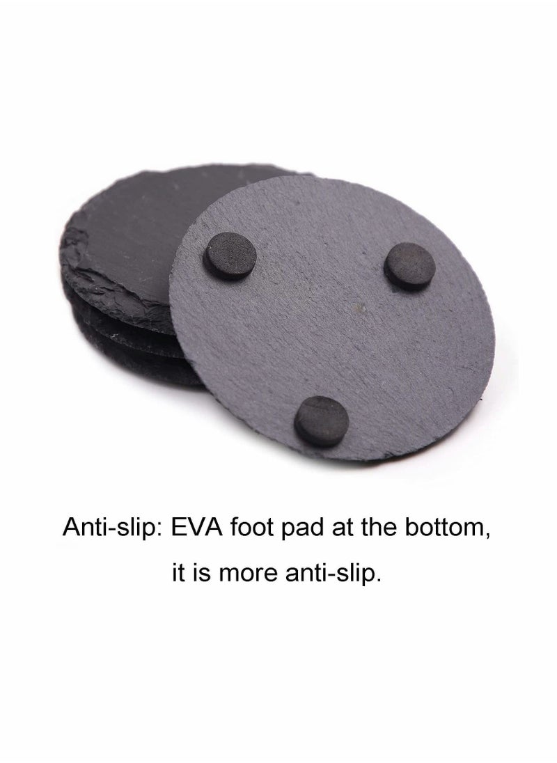 SYOSI - 4 Pieces Slate Coasters 4 Inch Round Slate Coasters Rustic Black Stone Coasters with Anti-Scratch Backing for Home Decoration, Bar Drinks, Kitchen, Any Style Table - Image 1