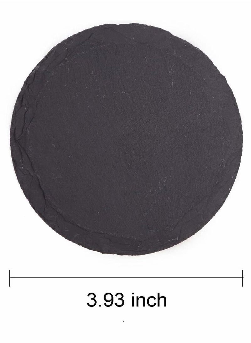 SYOSI - 4 Pieces Slate Coasters 4 Inch Round Slate Coasters Rustic Black Stone Coasters with Anti-Scratch Backing for Home Decoration, Bar Drinks, Kitchen, Any Style Table - Image 1