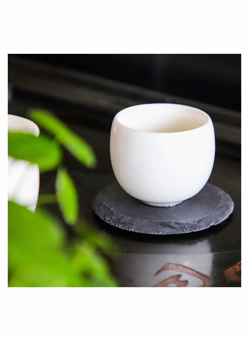 SYOSI - 4 Pieces Slate Coasters 4 Inch Round Slate Coasters Rustic Black Stone Coasters with Anti-Scratch Backing for Home Decoration, Bar Drinks, Kitchen, Any Style Table - Image 1