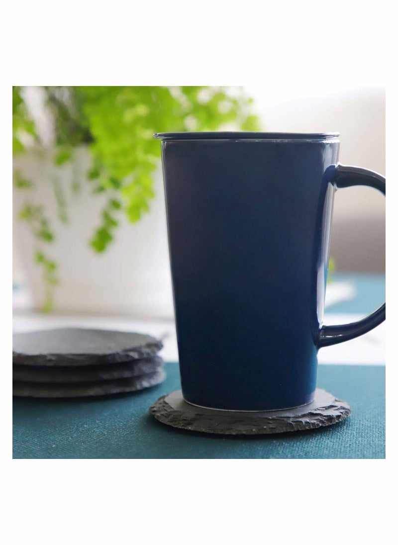 SYOSI - 4 Pieces Slate Coasters 4 Inch Round Slate Coasters Rustic Black Stone Coasters with Anti-Scratch Backing for Home Decoration, Bar Drinks, Kitchen, Any Style Table - Image 1