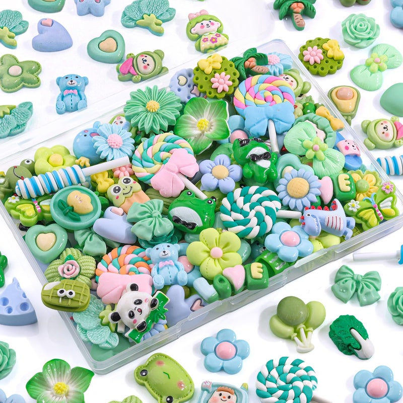Glitzest 60PCS TINKRSTUFF Green Slime Charms Cute Flatback Resin Charms for Slime, Random Kawaii Decoden Charm for Embellishments Phone Junk Case Charms Bulk, Hairpins Scrapbooking Crafting & DIY Decoration - Image 1