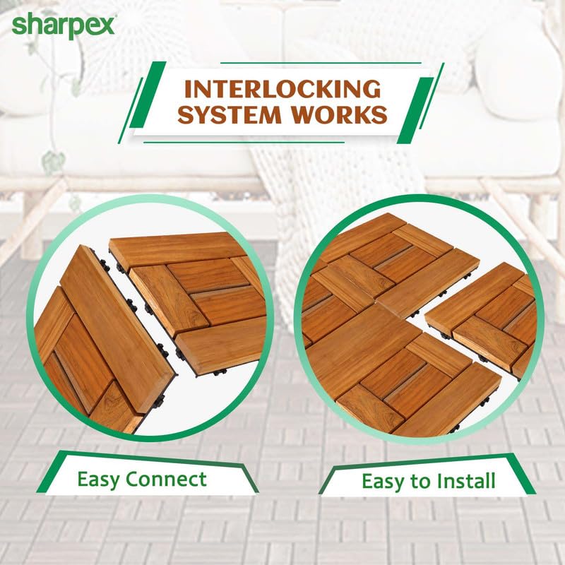 Sharpex Deck Tiles with Interlocking | 1 Piece Teak Wood Floor Decking Water Resistant Tile for Balcony, Terrace, Garden | Quick Flooring Solution for Indoor/Outdoor (Brown, 1 Piece) - Image 4
