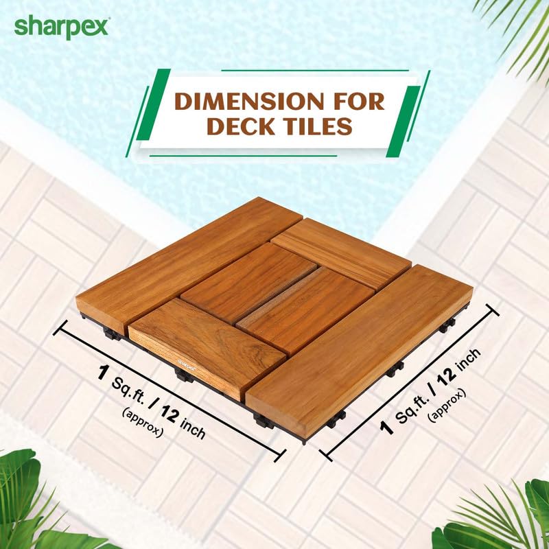 Sharpex Deck Tiles with Interlocking | 1 Piece Teak Wood Floor Decking Water Resistant Tile for Balcony, Terrace, Garden | Quick Flooring Solution for Indoor/Outdoor (Brown, 1 Piece) - Image 2