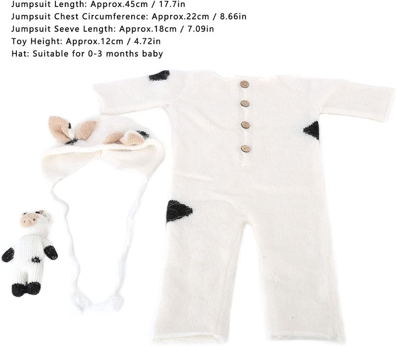 Newborn Photography Suit, Infant Knitted Jumpsuit with Hat and Toy, Soft Baby Photo Shoot Outfit for Boys and Girls 0-3 Months, Cute Doll Design for Holiday Birthday Party Gift (White) - Image 4