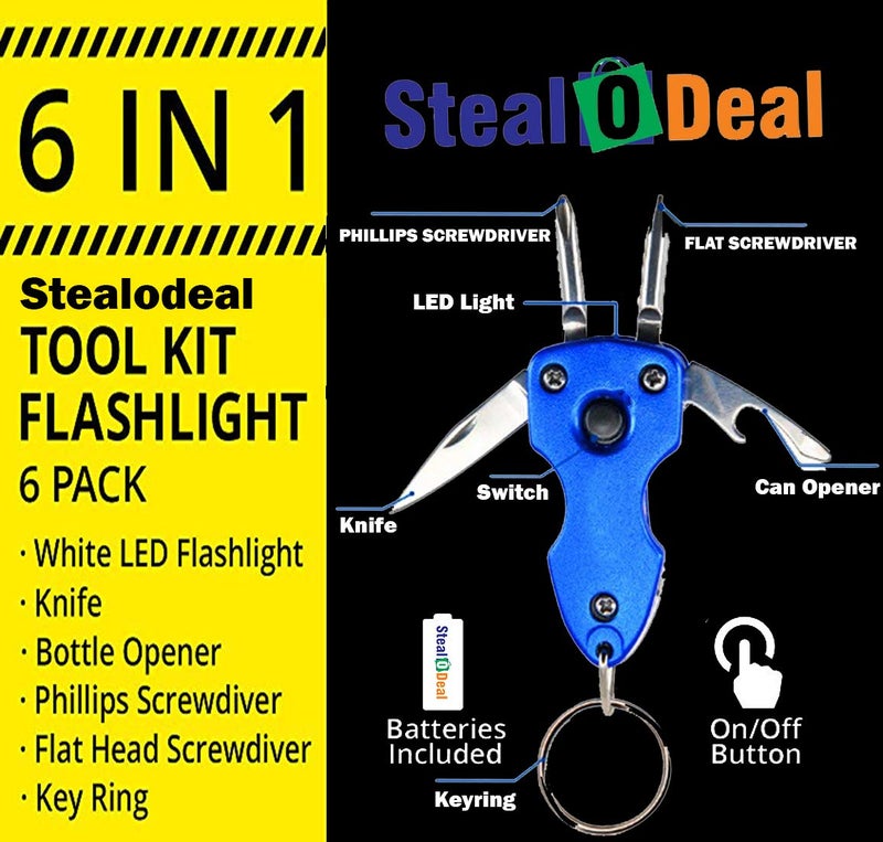 Stealodeal Metal Blue 6 In Flashlight 1 Multipurpose Tool Keychain - Image 4