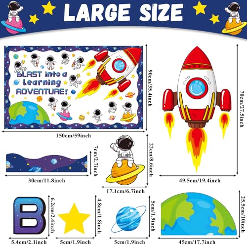 Justforjoyful Outer Space Astronaut Bulletin Board Decorations Space Theme Classroom Decor Back to School Galaxy Borders Blast into a Learning Adventure Rocket Solar System Planet Paper Cutouts Kids - Image 2