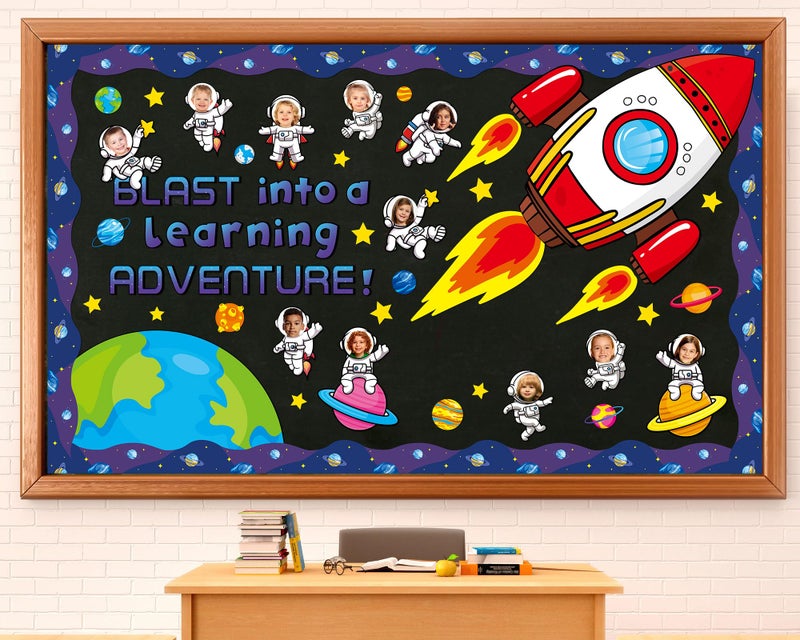 Justforjoyful Outer Space Astronaut Bulletin Board Decorations Space Theme Classroom Decor Back to School Galaxy Borders Blast into a Learning Adventure Rocket Solar System Planet Paper Cutouts Kids - Image 1