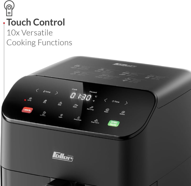 Feller Germany Air Fryer 1600 W, Large 5.5L Cap., Xcyclone-Tech, 4x Non-Stick Ceramic Coating,10 Cooking Functions, Cool-Touch+Interior Lightning, AFR550, 2Y Guarantee-KSA Version (Black) - Image 3