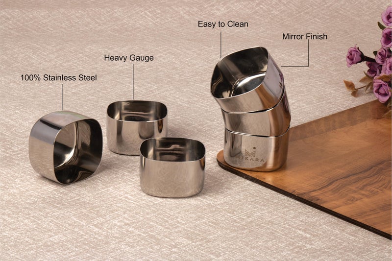 MIKARA Stainless Steel Square Chutney Bowl (125 ml) - Image 2