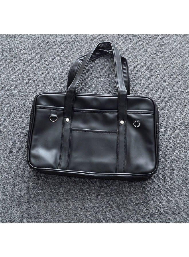 Japanese PU Student Schoolbag JK UniForm Shoulder Bag Handbag College Style Commuter Bag-Color:Black  - Image 1