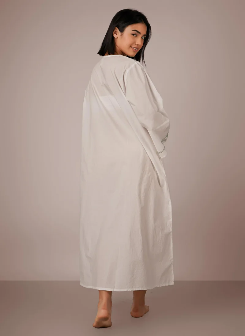 After Dark Johri, White Kaftan with Grey Embroidery