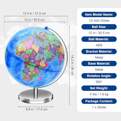VAP World Globe for Children and Adults 12 inch Educational Spinning Earth Map with Stand SelfAssembled Interactive World Globes for Kids Learning Classroom Students Desk Room and Office Decor - Image 5