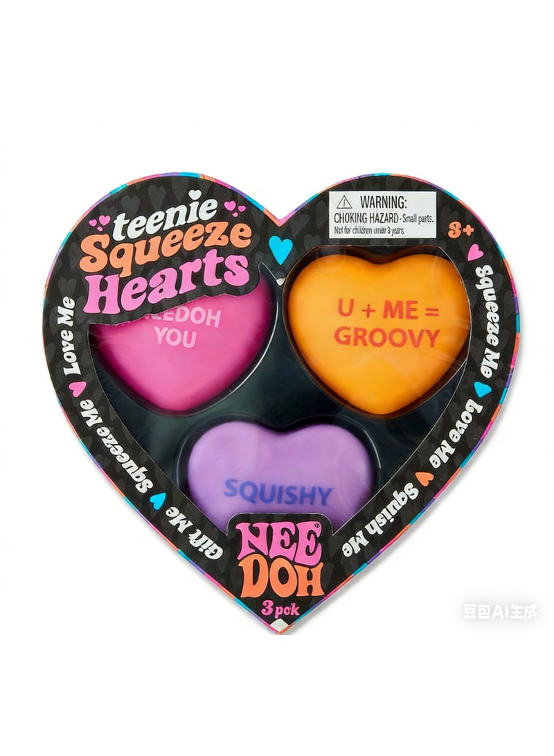 Needoh NEE DOH Teenie Squeeze Hearts 3-Pack - Soft Squishy Stress Relief Fidget Toys | Valentine's Day Gift for Kids & Adults - Image 1
