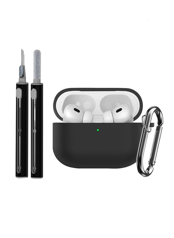 واي جيه غطاء علبة الحماية من السيليكون الناعم لأذرع الهواء 2/المزودة بطقم تنظيف وسلسلة مفاتيح (أسود) - Image 1