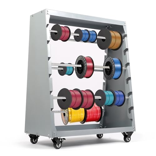 Ikare Wire Spool Rack,Electrical Wire Assortment with Wheel,Automotive Wiring Storage,Heavy Duty 6 Rods Wire/Cable Dispenser for Electrical Industrial & Retail Use,300lbs Capacity,Gray - Image 1